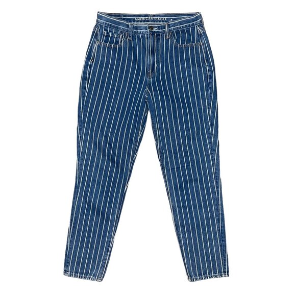 American Eagle Outfitters Womens 4 27 Reg AEO Mom Tapered Leg Jeans Striped - Picture 2 of 8